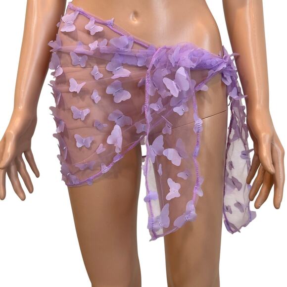 sheer mesh butterfly applique sarong swim cover side tie skirt SK 3004 - Picture 9 of 9